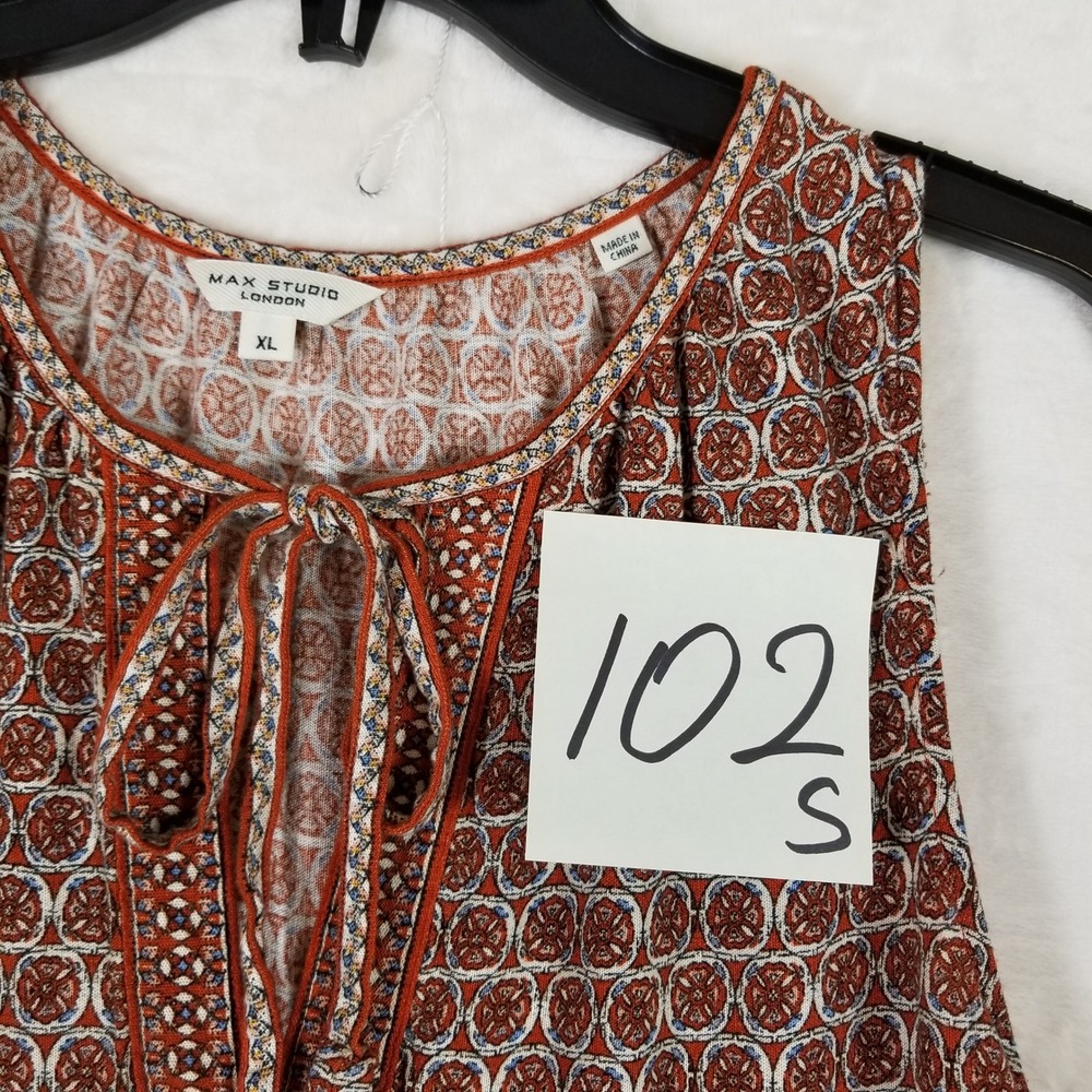 Max Studio Rust Brown Printed Tie-Neck Maxi Dress - Picture 9 of 9